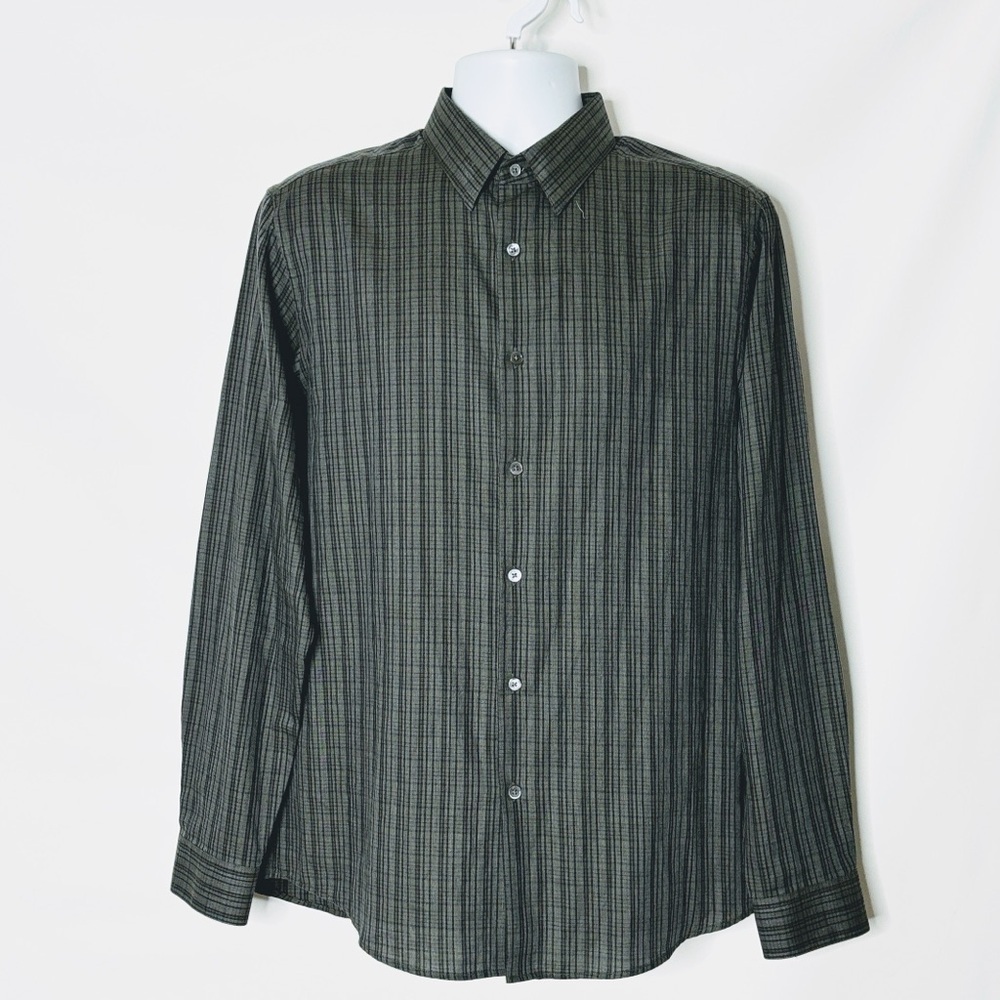 Theory Irving Arch Flanella Mens Shirt, Size M, Black & Gray